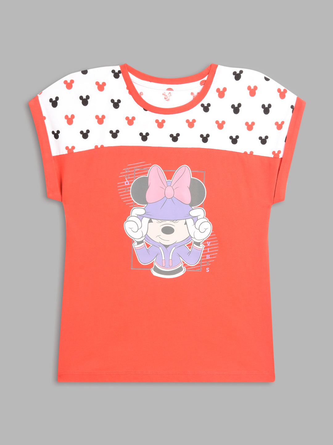 Blue Giraffe Girls Red Printed Round Neck Short Sleeves T-Shirt