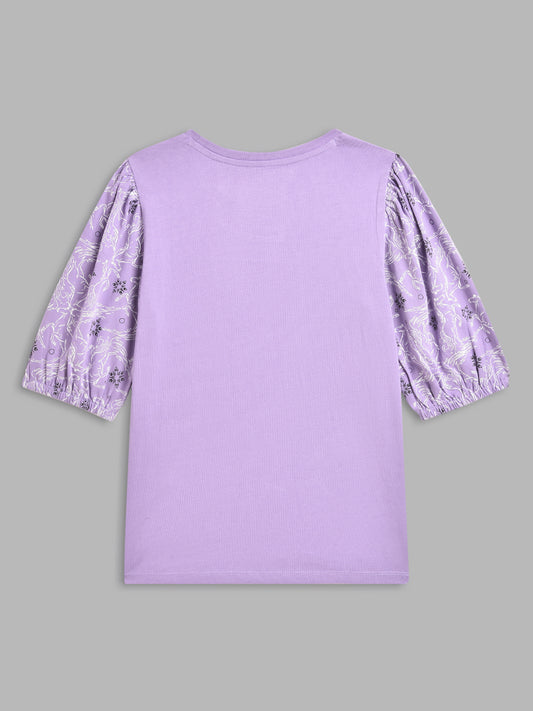 Blue Giraffe Girls Purple Printed Round Neck Short Sleeves T-Shirt