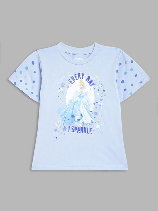 Blue Giraffe Girls Blue Printed Round Neck Short Sleeves T-Shirt