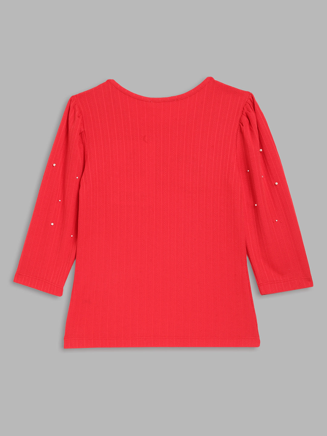 Elle Kids Girls Red Solid Round Neck TShirt