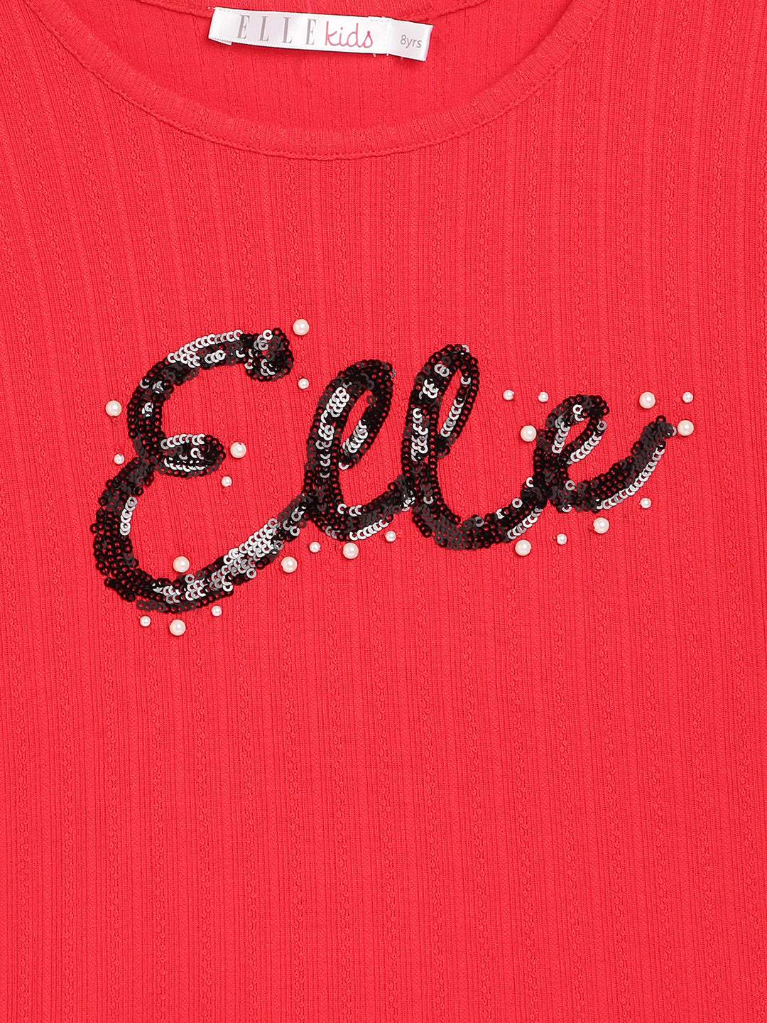 Elle Kids Girls Red Solid Round Neck TShirt