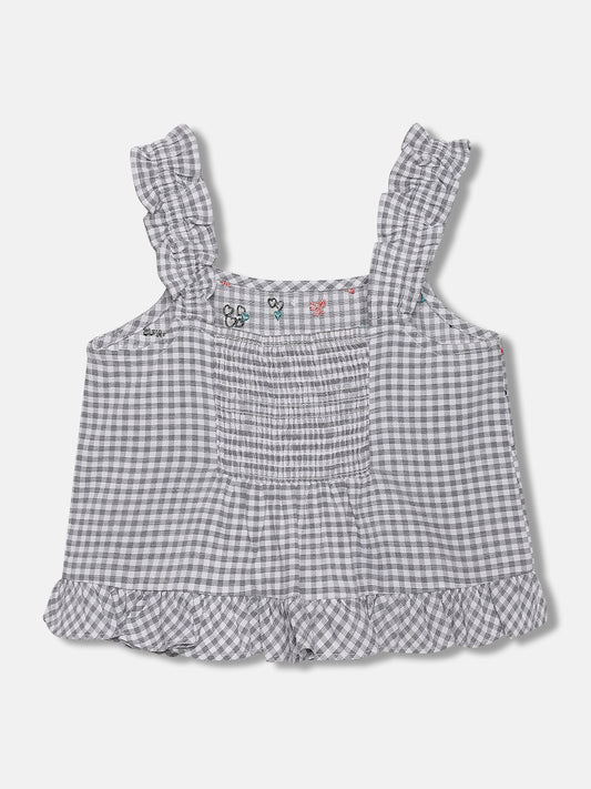 Elle Kids Girls Black Checked Square Neck Top