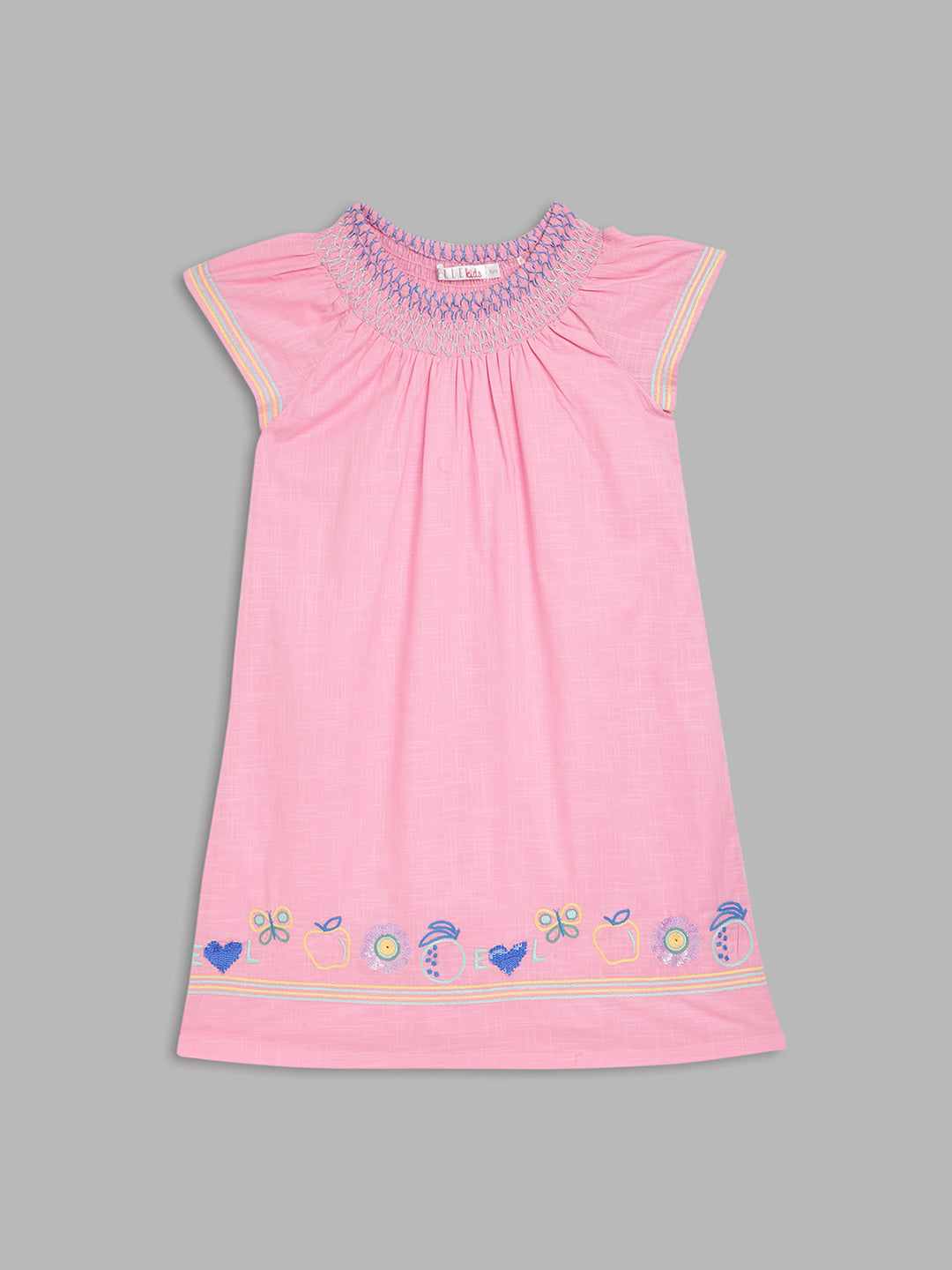 Elle Kids Girls Pink Solid Round Neck Dress