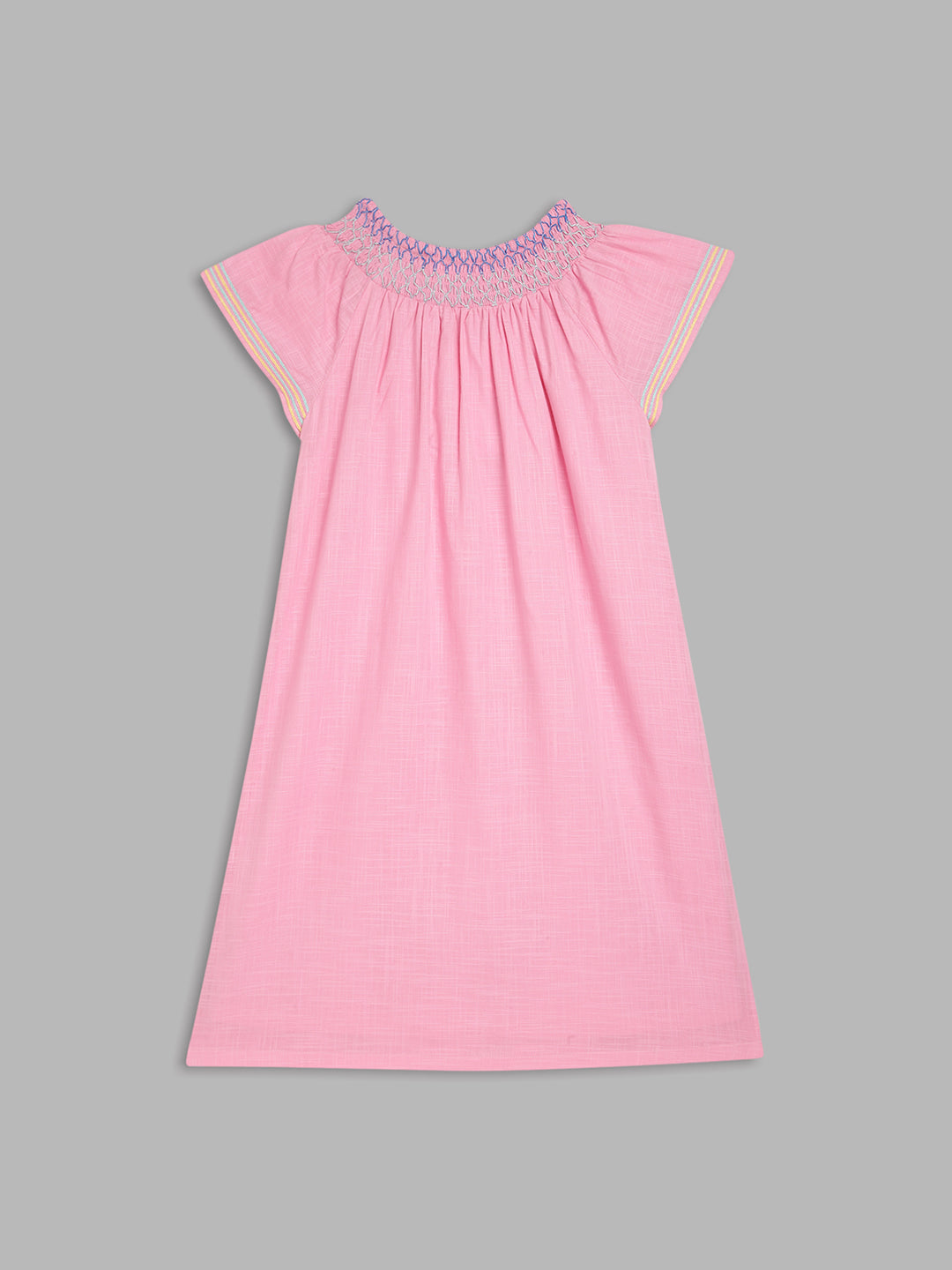 Elle Kids Girls Pink Solid Round Neck Dress