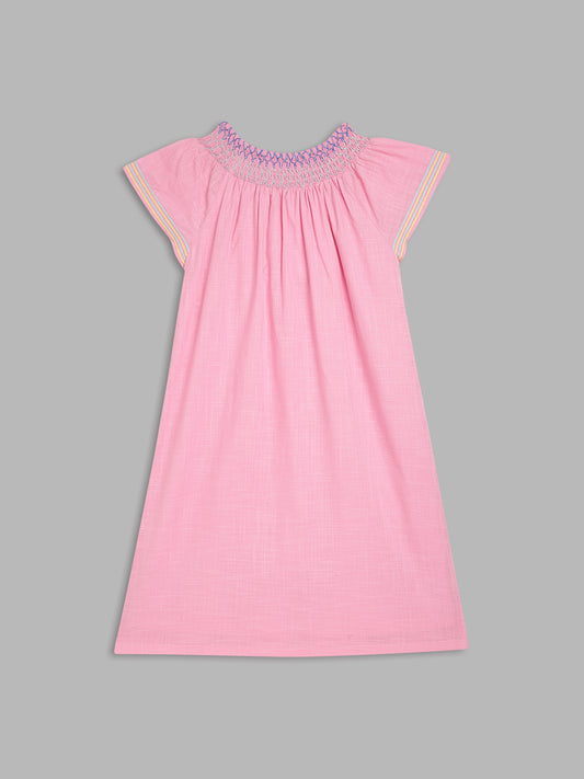 Elle Kids Girls Pink Solid Round Neck Dress