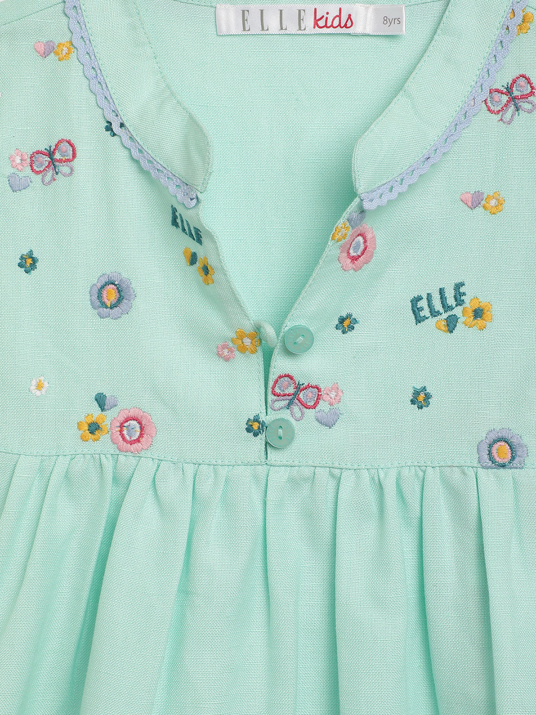 Elle Kids Girls Green Solid Round Neck Dress