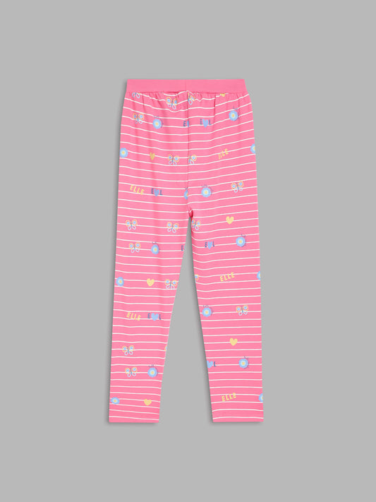 Elle Kids Girls Pink Printed Regular Fit Legging