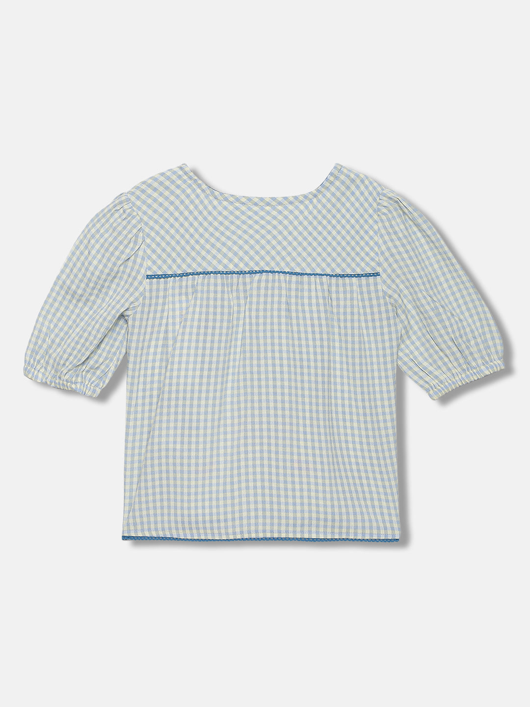 Elle Kids Girls Blue Checked Square Neck Top