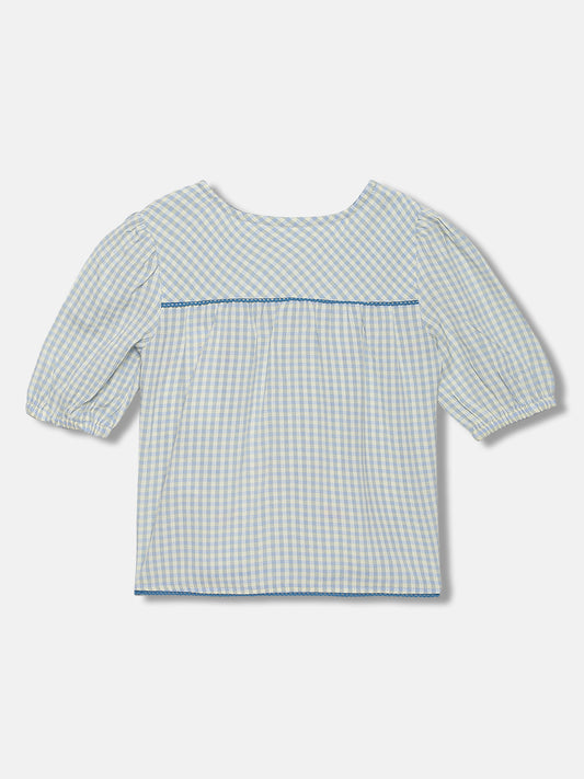 Elle Kids Girls Blue Checked Square Neck Top