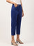 Elle Women Blue Solid Body Fit Flat-Front Trouser