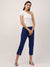 Elle Women Blue Solid Body Fit Flat-Front Trouser