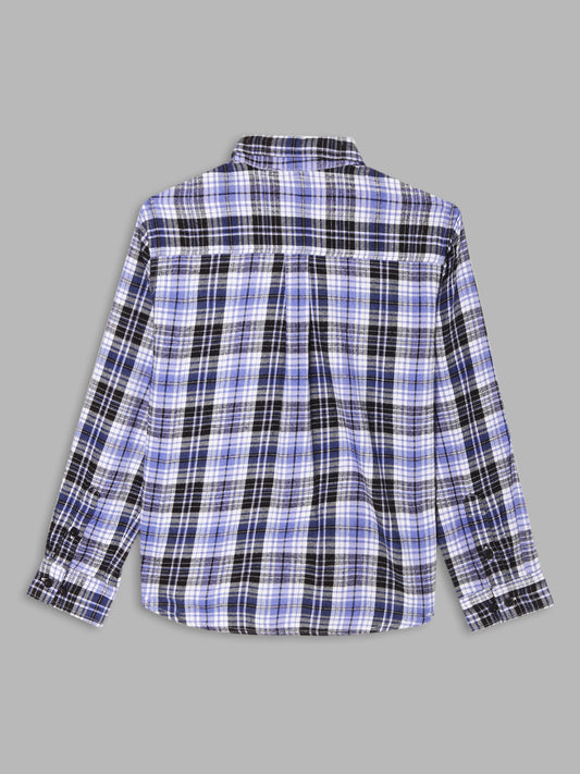 Blue Giraffe Boys Multicolor Checked Spread Collar Full Sleeves Shirt