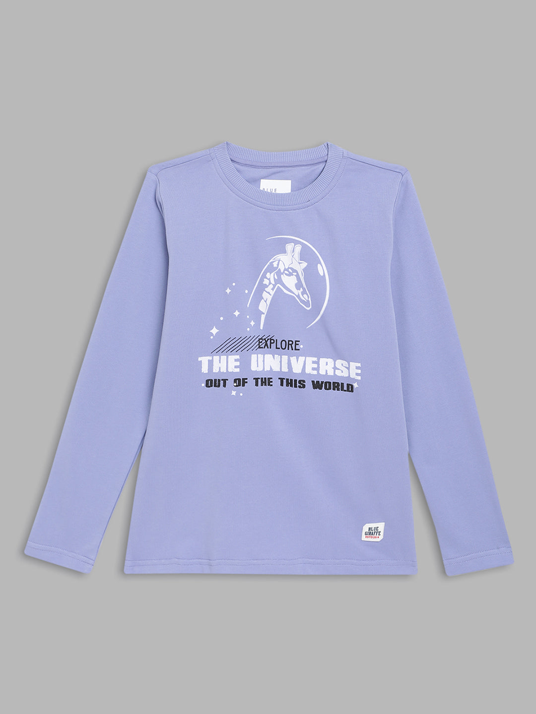 Blue Giraffe Boys Purple Printed Round Neck Full Sleeves T-Shirt