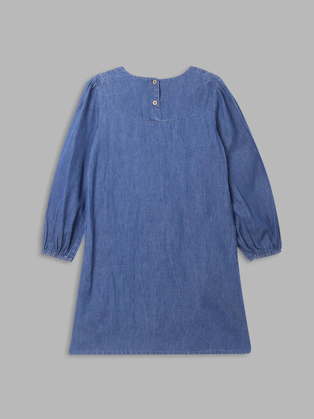 Blue Giraffe Girls Blue Embroidered Square Neck Full Sleeves Dress