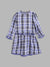 Blue Giraffe Girls Blue Checked Ruffle Neck Full Sleeves A-line Dress