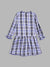 Blue Giraffe Girls Blue Checked Ruffle Neck Full Sleeves A-line Dress