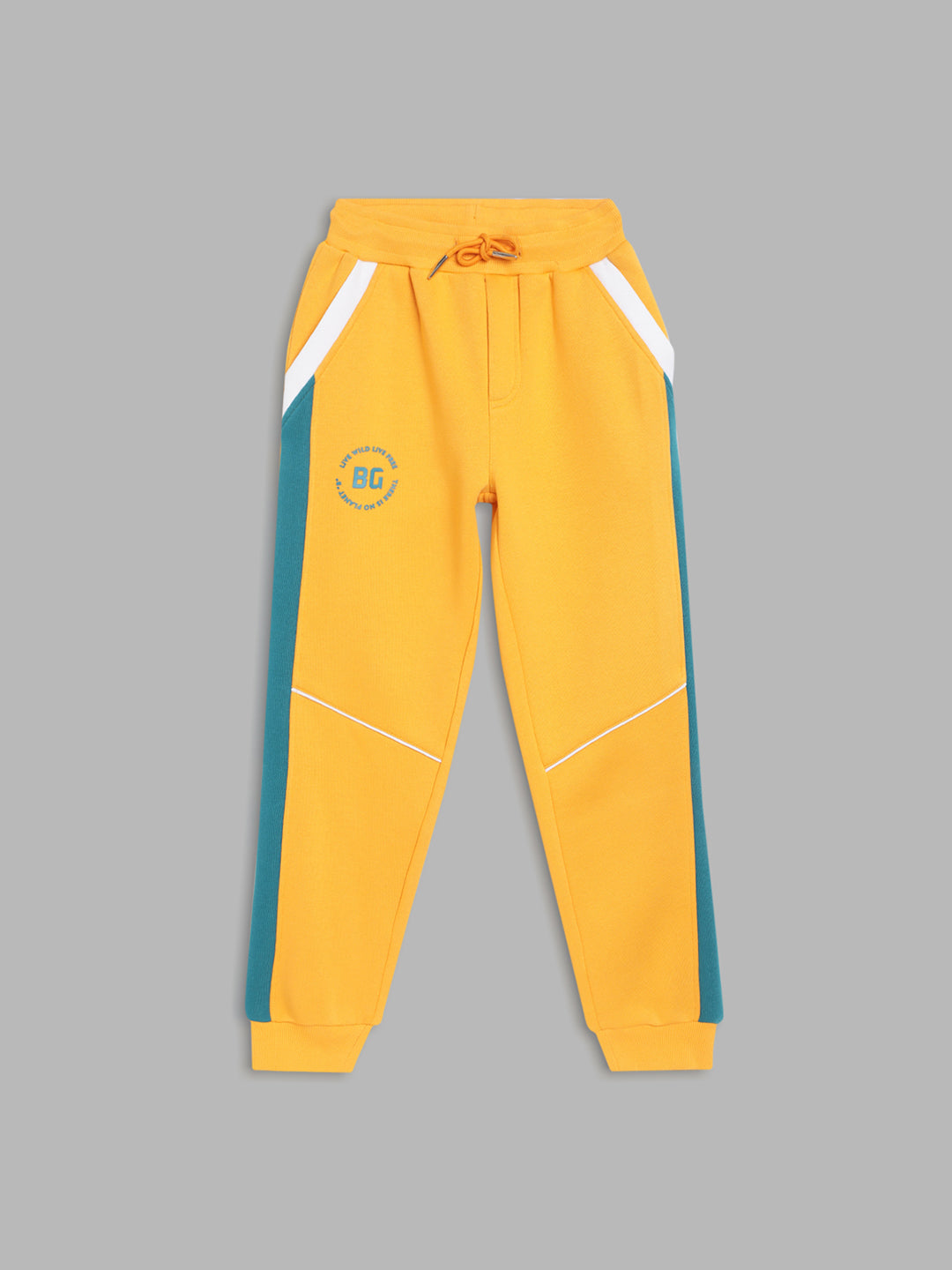 Blue Giraffe Boys Yellow Colorblocked Straight Fit Mid-Rise Joggers Style Trackpant