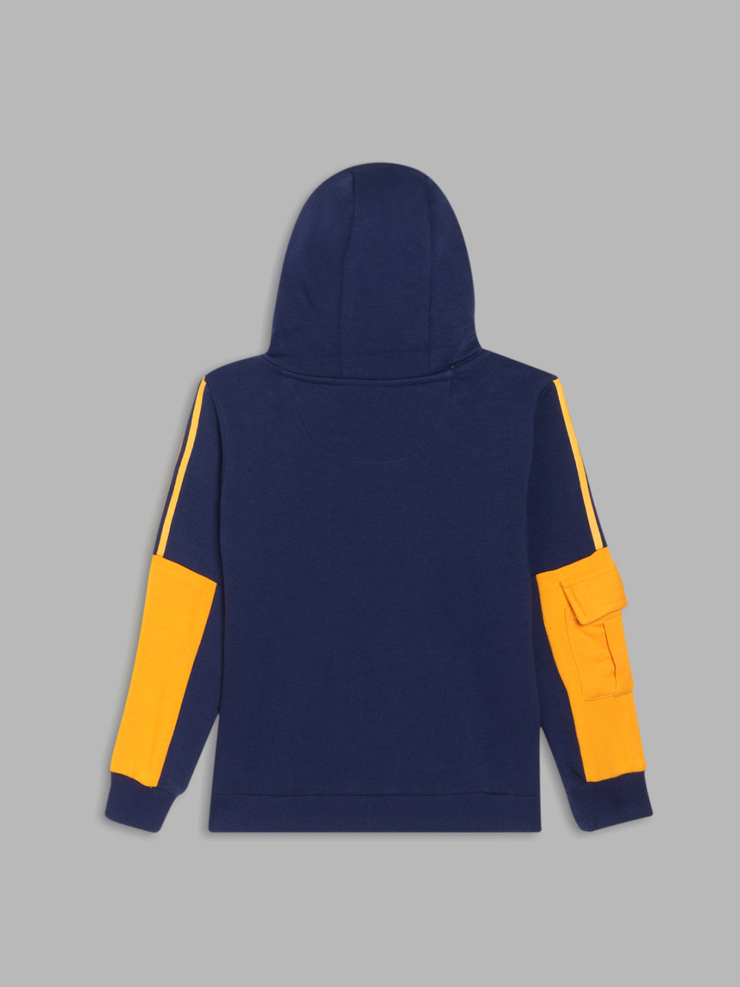 Blue Giraffe Boys Navy Blue Solid Hooded Full Sleeves Sweatshirt