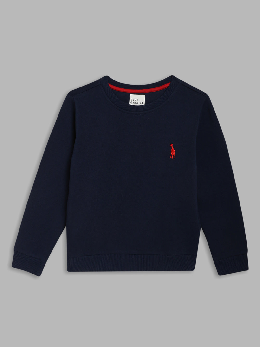 Blue Giraffe Boys Navy Blue Solid Round Neck Full Sleeves Pullover Style Sweatshirt