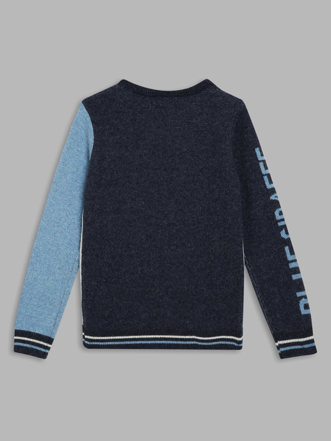 Blue Giraffe Boys Blue Colorblocked Round Neck Full Sleeves Pullover Style Sweater