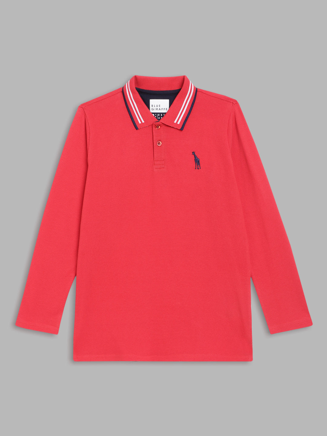 Blue Giraffe Boys Red Solid Polo Collar Full Sleeves T-Shirt