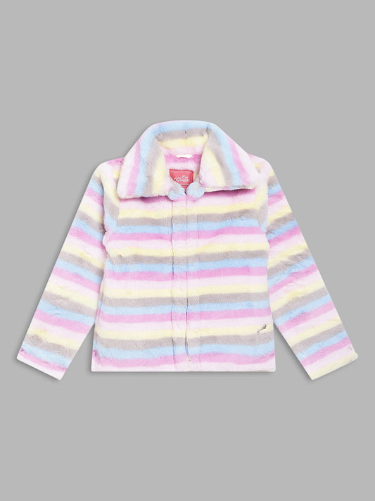 Blue Giraffe Girls Multicolor Striped Shirt Collar Full Sleeves Jacket