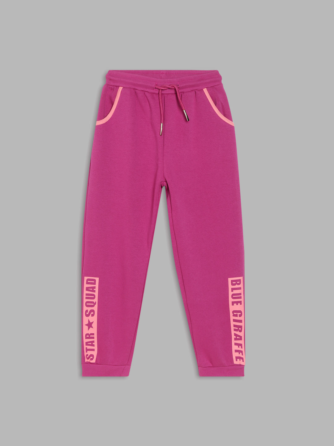 Blue Giraffe Girls Pink Printed Regular Fit Mid-Rise Joggers Style Trackpant