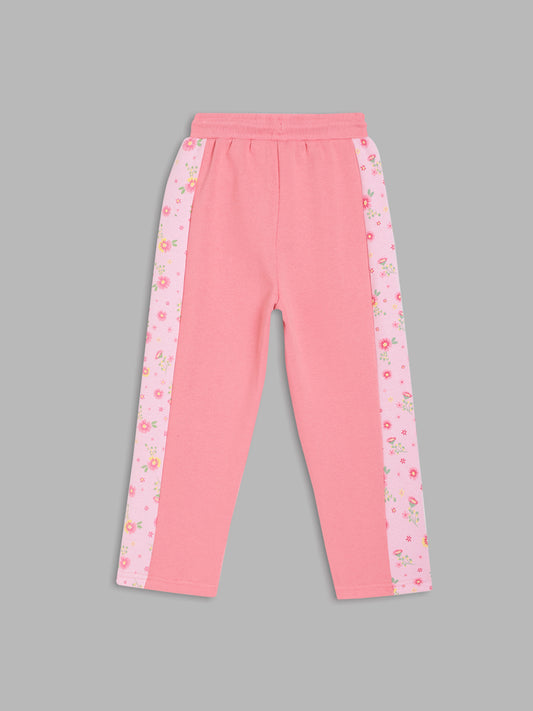 Blue Giraffe Girls Pink Solid Regular Fit Mid-Rise Trackpant