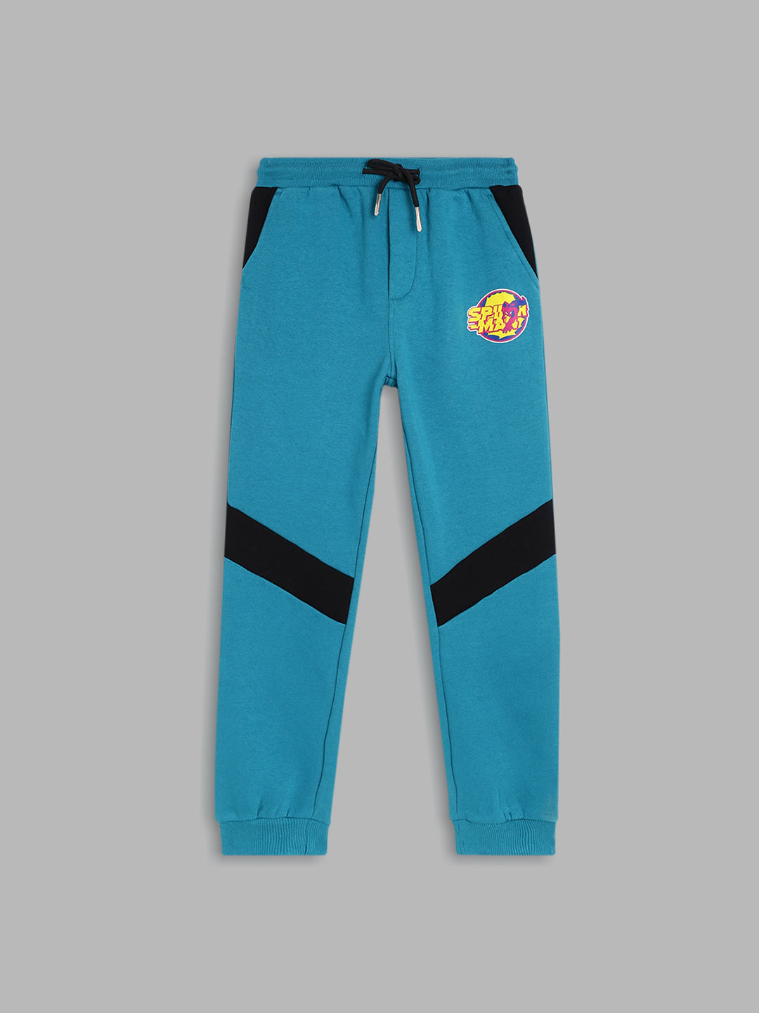 Blue Giraffe Boys Blue Colorblocked Regular Fit Mid-Rise Joggers Style Trackpant