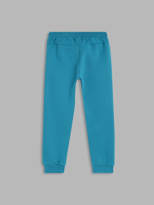 Blue Giraffe Boys Blue Colorblocked Regular Fit Mid-Rise Joggers Style Trackpant