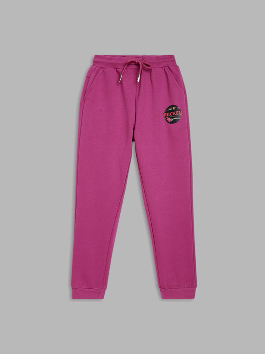 Blue Giraffe Girls Magenta Solid Regular Fit Mid-Rise Joggers Style Trackpant