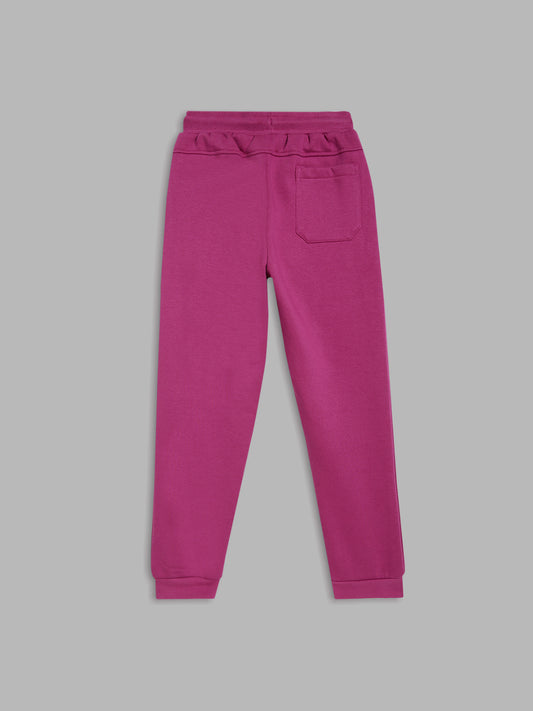 Blue Giraffe Girls Magenta Solid Regular Fit Mid-Rise Joggers Style Trackpant