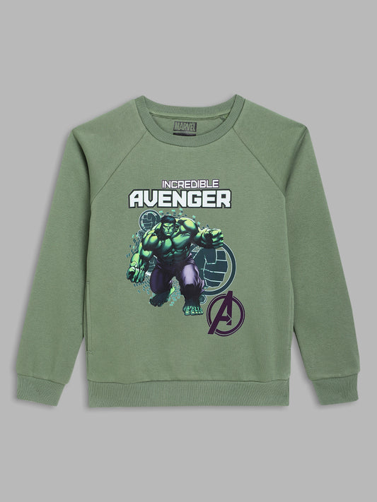 Blue Giraffe Boys Green Printed Round Neck Full Sleeves Pullover Style Sweatshirt