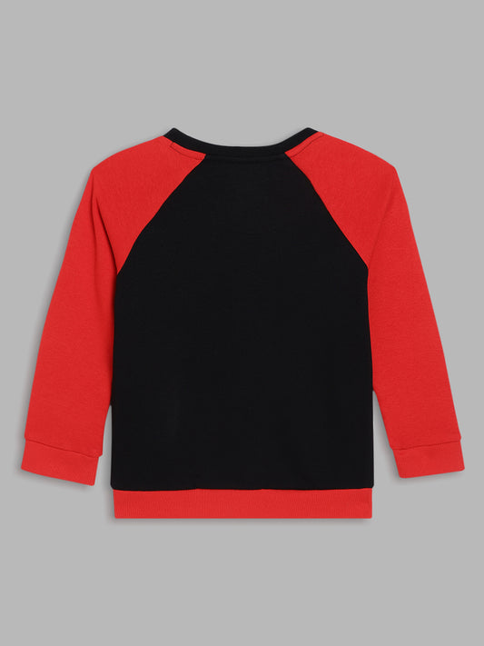 Blue Giraffe Boys Black Colorblocked Round Neck Full Sleeves Pullover Style Sweatshirt