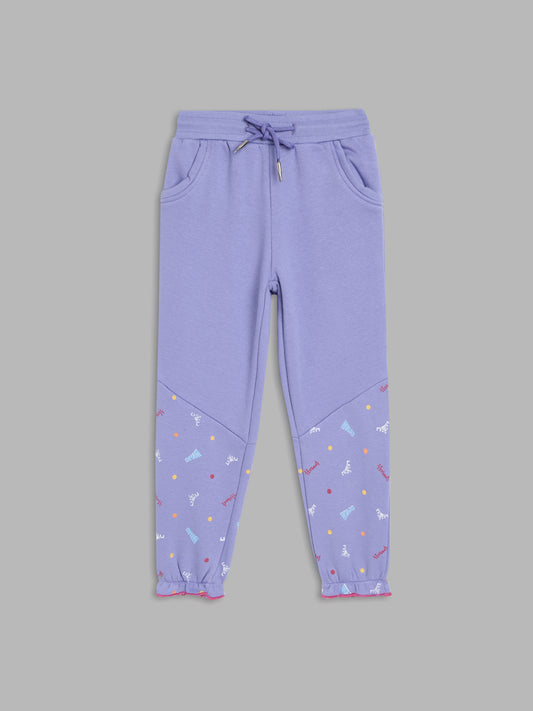 Blue Giraffe Girls Purple Solid Regular Fit Mid-Rise Joggers Style Trackpant