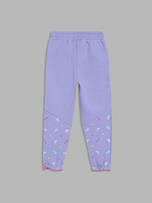 Blue Giraffe Girls Purple Solid Regular Fit Mid-Rise Joggers Style Trackpant