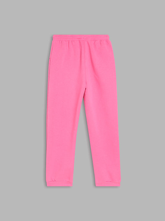 Blue Giraffe Girls Pink Solid Regular Fit Mid-Rise Trackpant