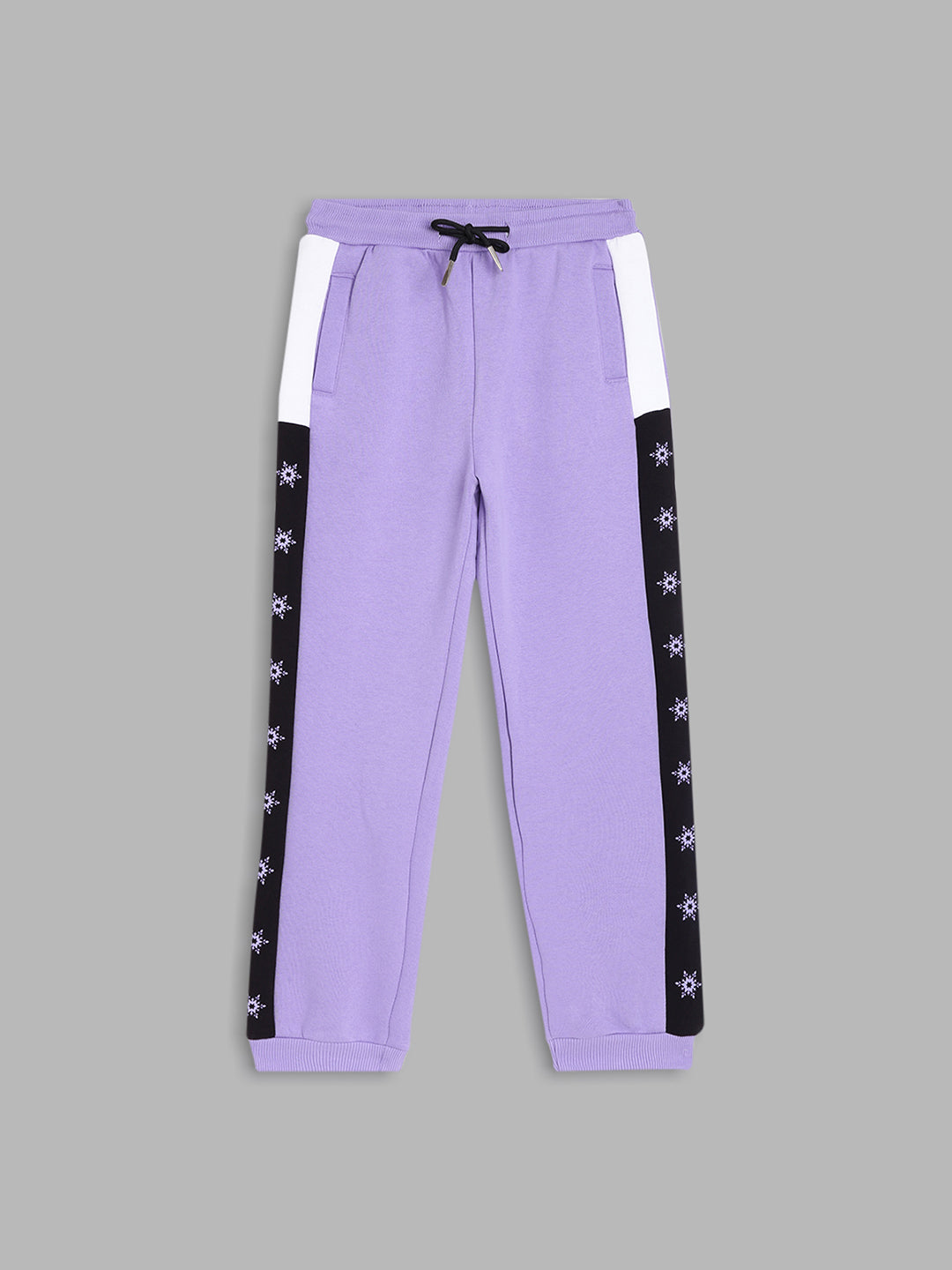 Blue Giraffe Girls Purple Colorblocked Regular Fit Mid-Rise Joggers Style Trackpant