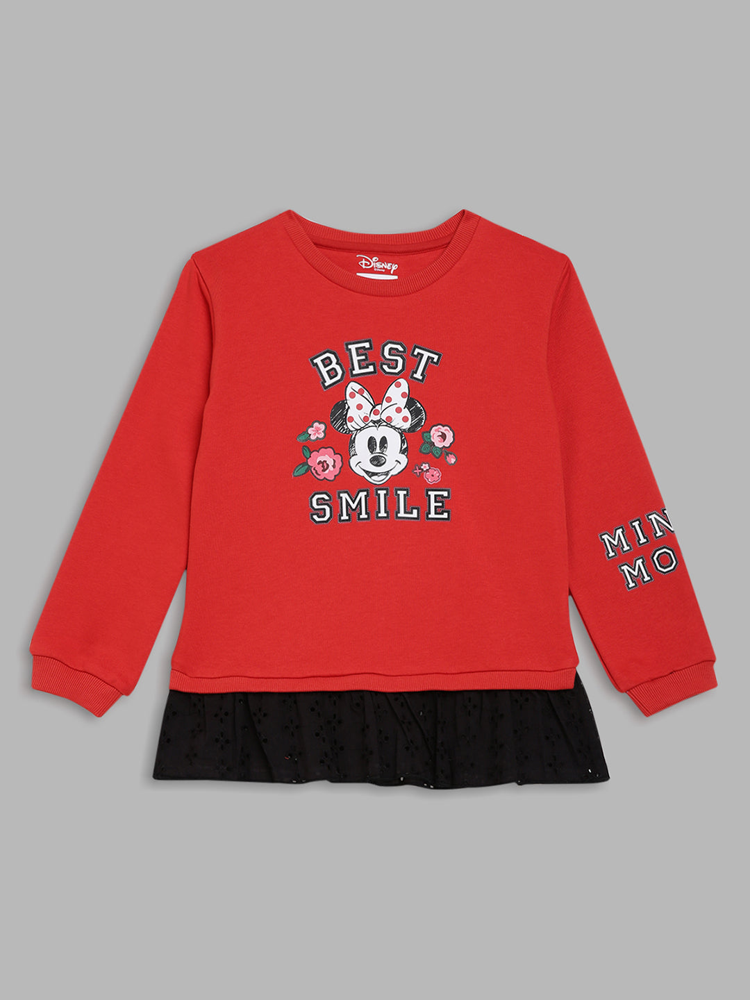 Blue Giraffe Girls Red Printed Round Neck Full Sleeves Pullover Style Sweatshirt