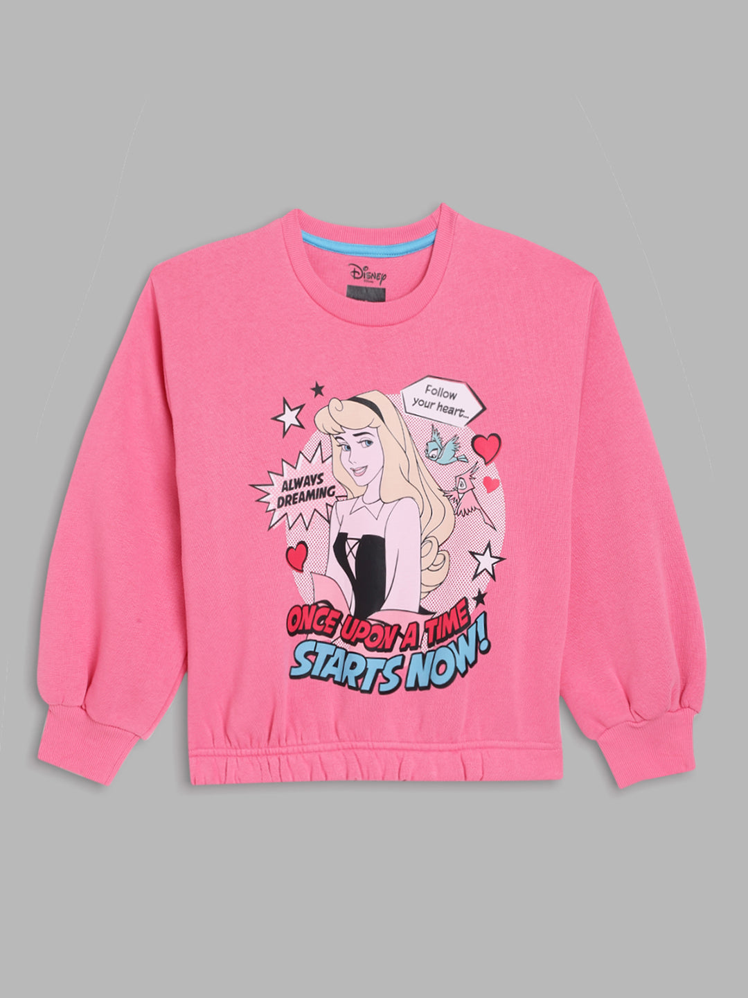 Blue Giraffe Girls Pink Printed Round Neck Full Sleeves Pullover Style Sweatshirt