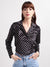 Elle Women Black Printed Collar Neck Full Sleeves Top