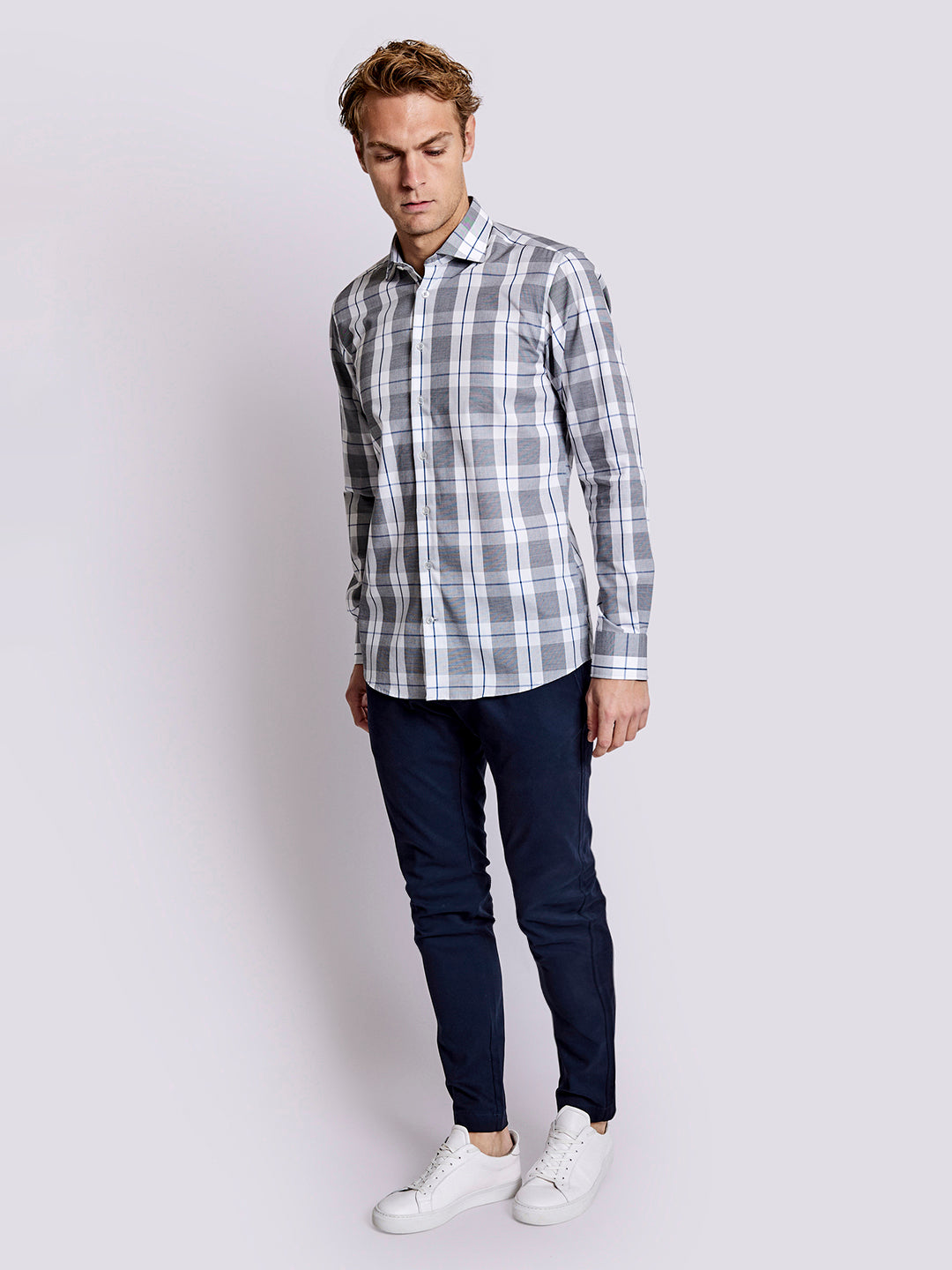 Bruun & Stengade Men Grey Checked Collar Shirt