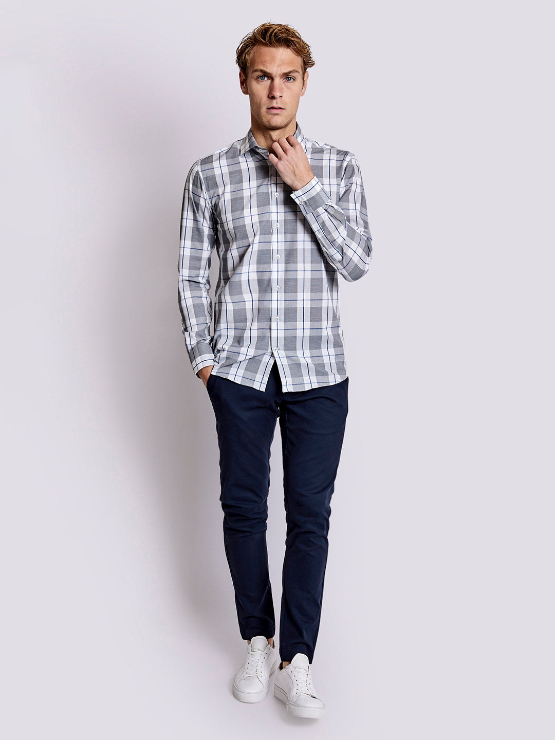 Bruun & Stengade Men Grey Checked Collar Shirt