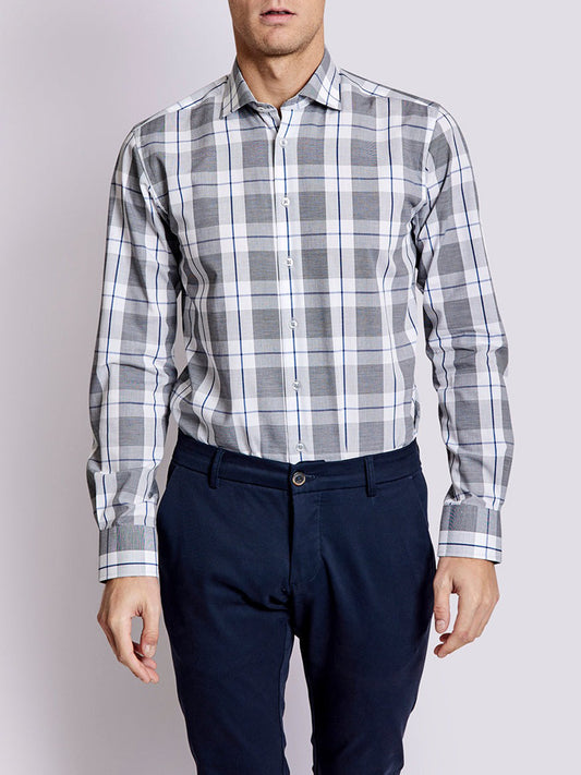 Bruun & Stengade Men Grey Checked Collar Shirt