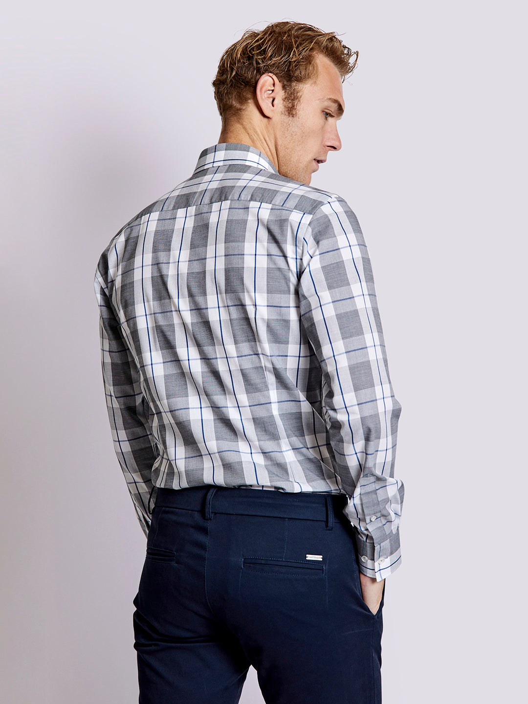 Bruun & Stengade Men Grey Checked Collar Shirt