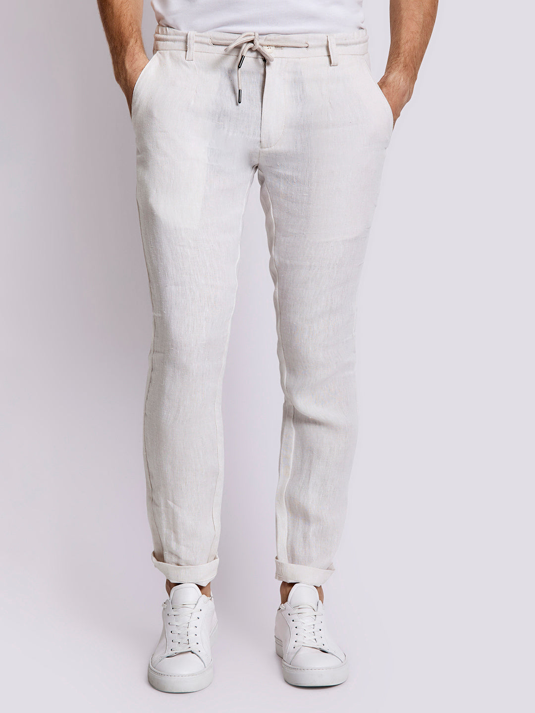 Buy Men White Slim Fit Solid Regular Linen Trousers online  Looksgudin