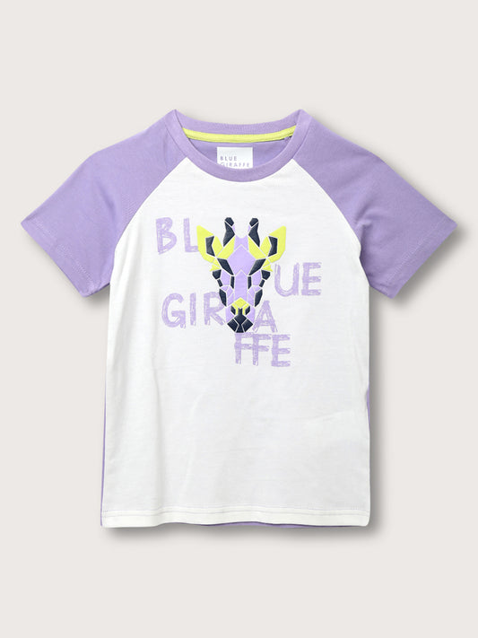 Blue Giraffe Boys Purple Color-Blocked Round Neck Short Sleeves T-Shirt