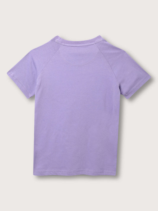 Blue Giraffe Boys Purple Color-Blocked Round Neck Short Sleeves T-Shirt