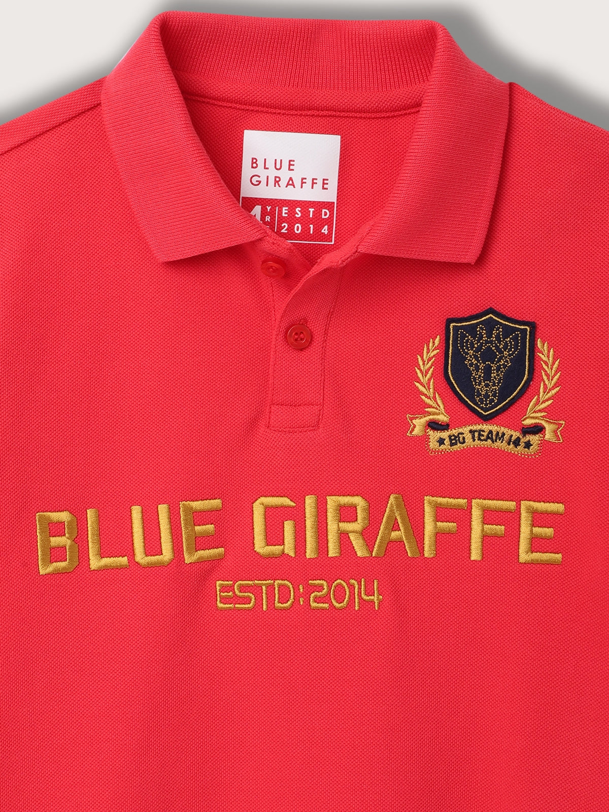 Blue Giraffe Boys Red Solid Polo Collar Short Sleeves T-Shirt