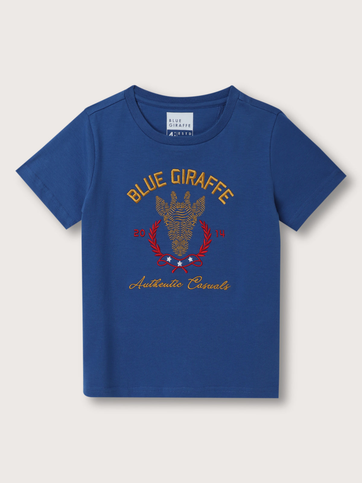 Blue Giraffe Boys Blue Solid Round Neck Short Sleeves T-Shirt